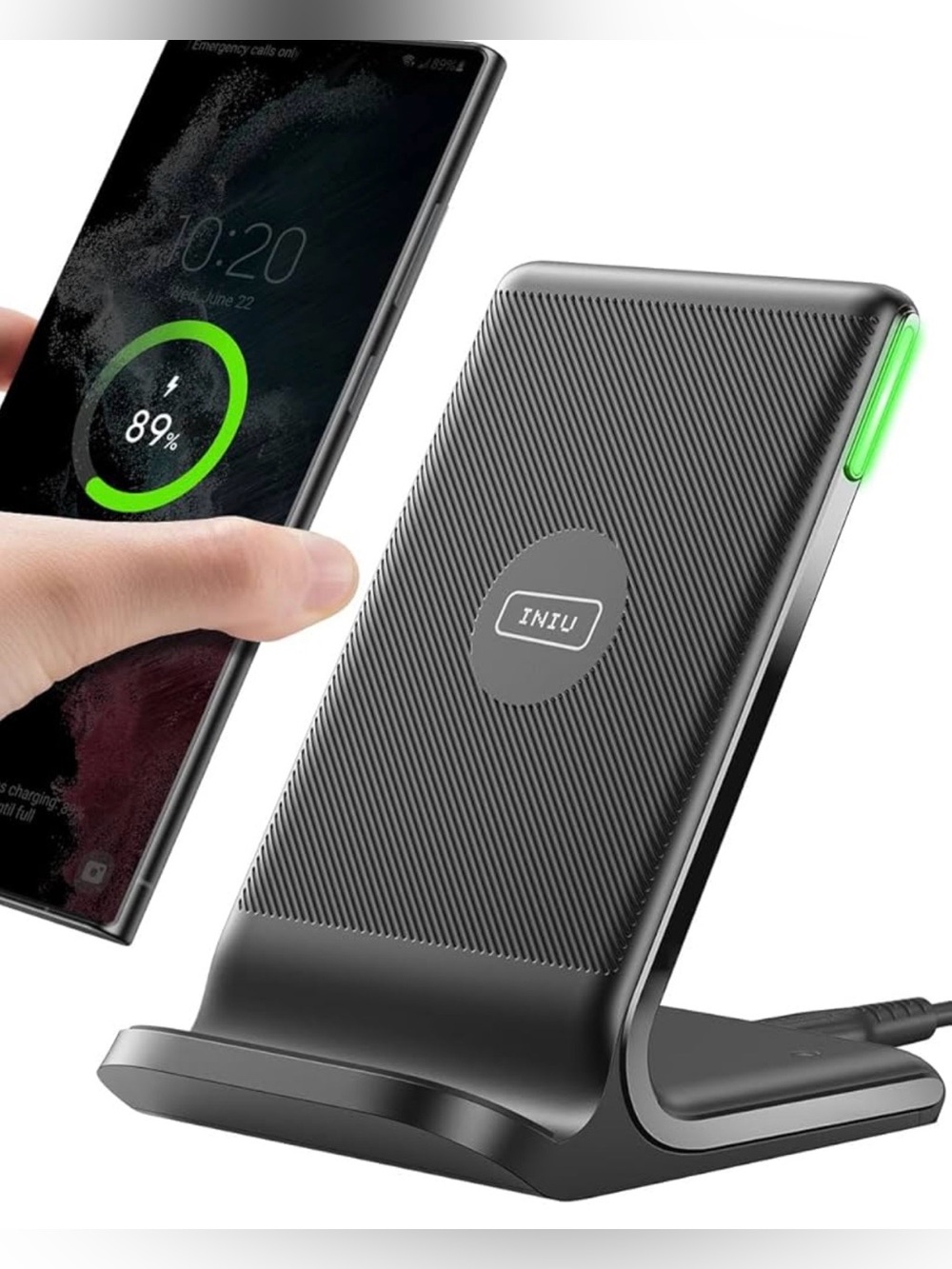 INIU Wireless Charging Stand in Black with Green Accent